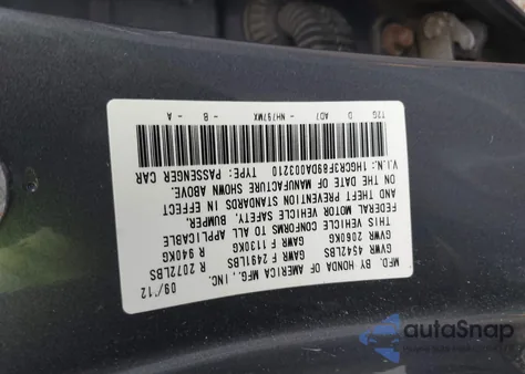 2013 Honda Accord Ex-L V-6 z USA, uszkodzony, nr VIN 1HGCR3F89DA003210